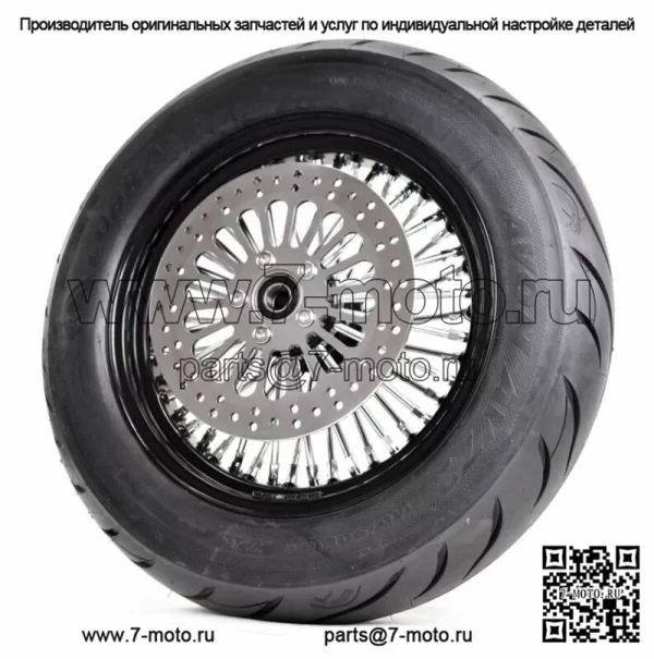 Переднее колесо 16 x 3,5 48 Fat King Spoke, черный хромированный обод, двухдисковая покрышка (для: Harley-Davidson)