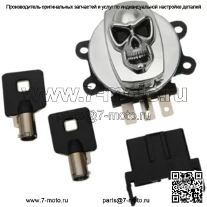 Хромированный переключатель зажигания с круглым ключом и черепом OE 71313-96A Harley Touring Dyna Softail (Для: Harley-Davidson)
