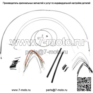 Полный комплект тросов на руль Burly в оплетке из нержавеющей стали длиной 16 дюймов Softail Harley 07-10 (для: Harley-Davidson)