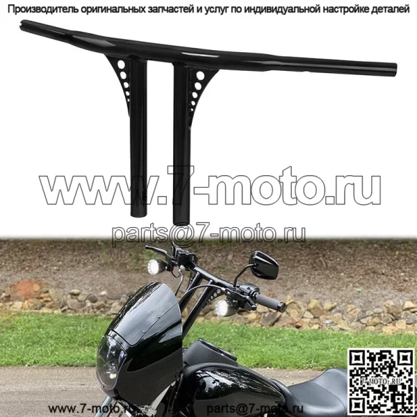 Черный руль с Т-образной рукояткой с подъемом 12 дюймов подходит для Harley Road King FLHR Softail Slim Fatboy (для: Harley-Davidson)