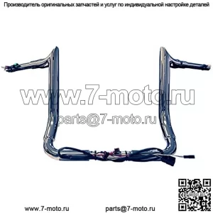 ПРЕДВАРИТЕЛЬНО ПРОВОДНЫЕ РУЛИ BIG DADDY 14 ДЮЙМОВ 1   дюйма MEATHOOK BAGGER BARS, совместимые с Harley-Davidson Bagger Touring Electra, Street Glide, Special, Ultra Limited 2014–2023 годов (хром)