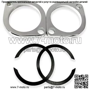 Комплект выпускного фланца со стопорными кольцами для моделей Harley Davidson Touring 1984-2023 гг., Dyna, Softail, Sportster, Evolution Big Twin, Evolution и Twin Cam, Heavy Duty (OEM Chrome)