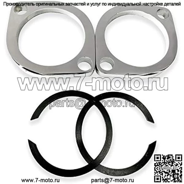 Комплект выпускного фланца со стопорными кольцами для моделей Harley Davidson Touring 1984-2023 гг., Dyna, Softail, Sportster, Evolution Big Twin, Evolution и Twin Cam, Heavy Duty (OEM Chrome)