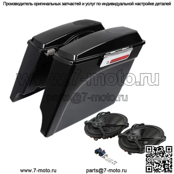 Удлиненная седельная сумка 5 дюймов и динамик 5 x 7 дюймов, подходят для Harley Road Glide 1993-2013, черный (для: Harley-Davidson)